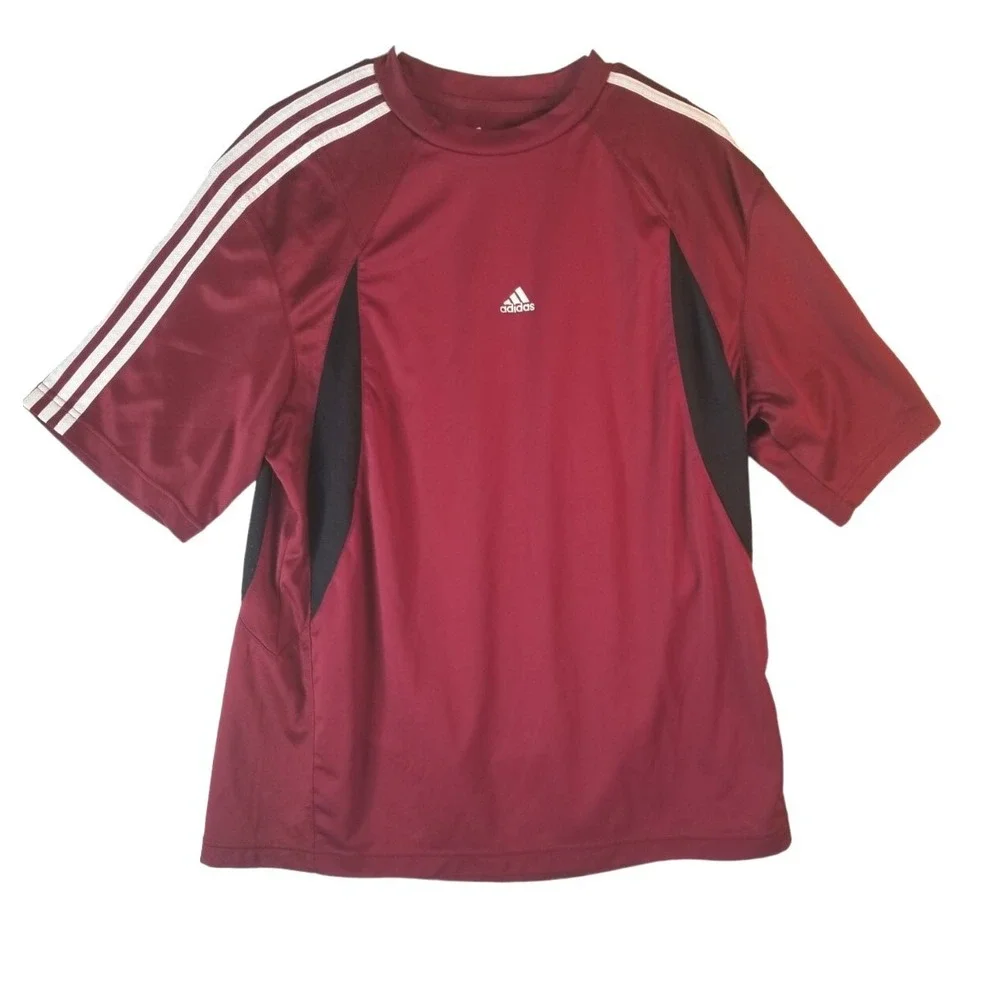 Adidas 3 Stripes T-shirt Men's Size L Burgandy, PIT TO PIT 24 IN